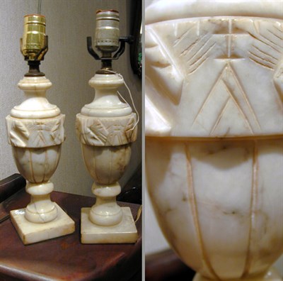 Lot 183 - Pair of Alabaster Urn-Form Lamps