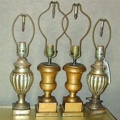 Lot 223 - Two Pairs of Gilt Carved Wood Lamps