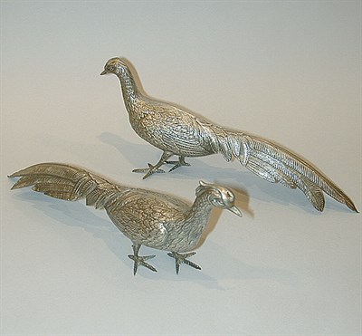 Lot 364 - Pair of Continental Silver Pheasants Total...