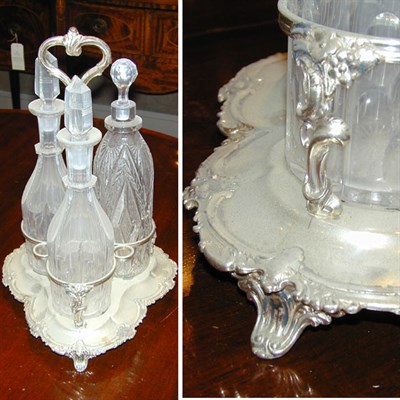 Lot 377 - Silver Plated and Cut Glass Three-Piece...