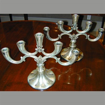 Lot 381 - Pair of Continental Silver Five-Light...