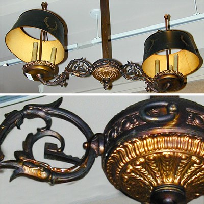 Lot 435 - Empire Style Patinated-Metal Two-Light Lantern