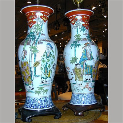 Lot 504 - Pair of Chinese Export Polychrome Decorated...