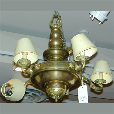 Lot 408 - Empire Style Brass Five-Light Chandelier