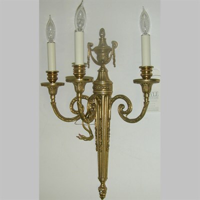 Lot 388 - Pair of Louis XVI Style Gilt-Metal Three-Light...