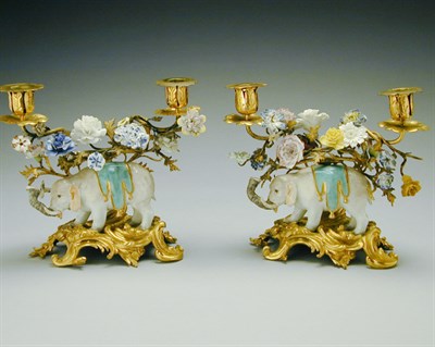Lot 255 - Pair of Louis XV Style Gilt-Bronze and Meissen...