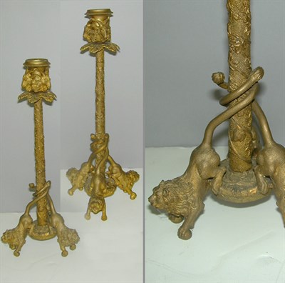 Lot 366 - Pair of Empire Style Gilt-Bronze Candlesticks