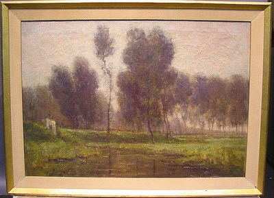 Lot 70 - Leon Riket Belgian, 1876-1938 MISTY LANDSCAPE...