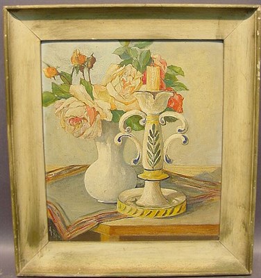 Lot 40 - Henri Ravel 20th Century ROSES AND CANDLESTICK...