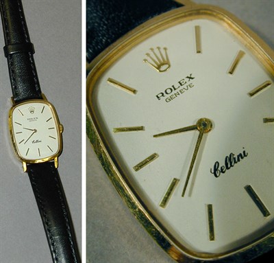 Lot 164 - Lady's Gold Wristwatch The black leather band...