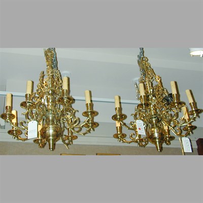 Lot 403 - Pair of Baroque Style Brass Eight-Light...
