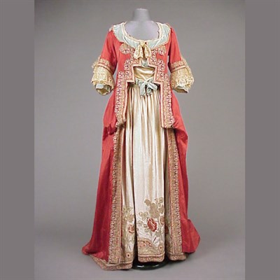 Lot 76 - Cherry Silk and Velvet Ensemble Attributed to...