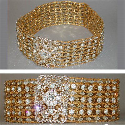 Lot 404 - Rhinestone and Gilt Filigree Jeweled Belt...