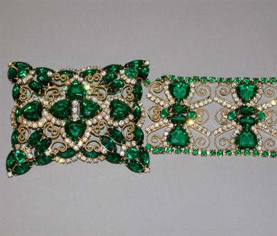 Lot 451 - Faux Emerald and Gilt Filigree Jeweled Belt...