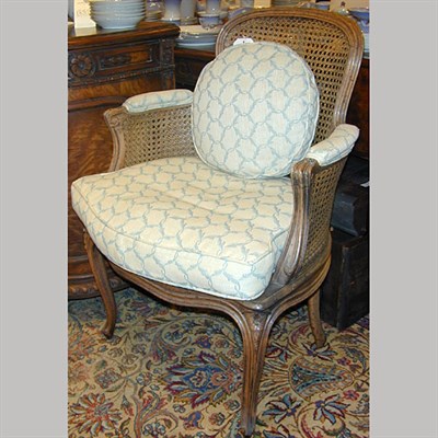 Lot 232 - Pair of Louis XV Style Painted and Cane Bergeres