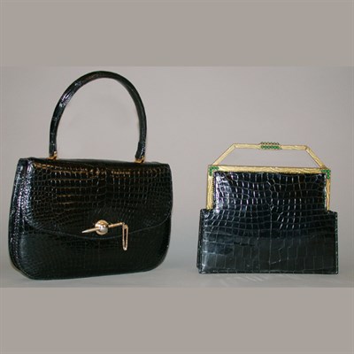 Lot 466 - Two Jacomo Black Crocodile Handbags French,...