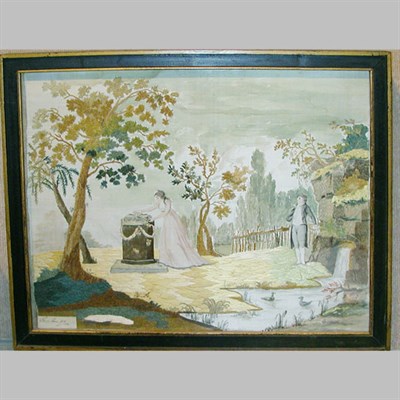Lot 497 - Regency Silk Embroidered Mourning Picture...