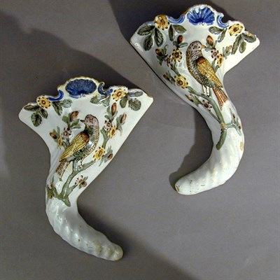 Lot 122 - Pair of Continental Faience Wall Pockets Late...