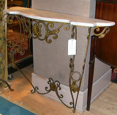 Lot 160 - Rococo Style Marble Top Gilded Wrought Metal...
