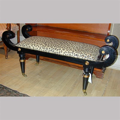 Lot 104 - Neoclassical Style Painted and Upholstered Bench