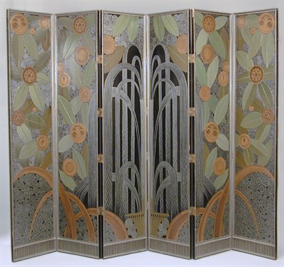 Lot 158 - Art Deco Lacquer Six-Fold Screen Each panel...