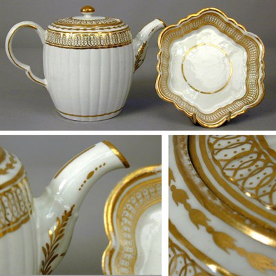 Lot 375 - Caughey Gilt Decorated Porcelain Teapot and Stand