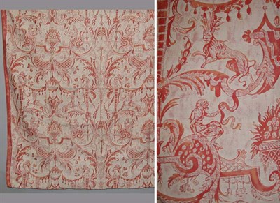 Lot 564 - Fortuny Stenciled Cotton Fabric Coral on ivory,...
