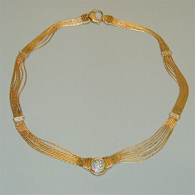 Lot 224 - Gold and Diamond Necklace 14 kt. yellow gold,...
