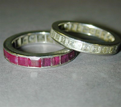 Lot 366 - Diamond Eternity Band and Ruby Ring Guard...