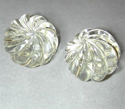 Lot 74 - Pair of Fluted Rock Crystal Earclips 14 kt....