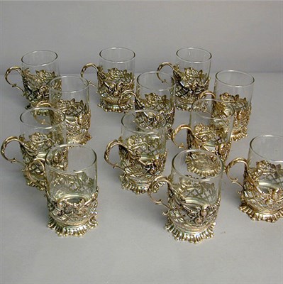 Lot 300 - Set of Twelver Sterling Silver Glass Holders...