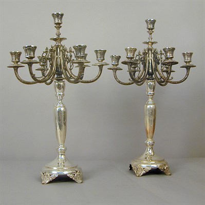 Lot 332 - Pair of German Silver Seven-Light Candelabra...