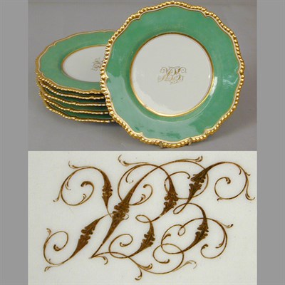 Lot 455 - Set of Six English Gilt-Decorated Porcelain...