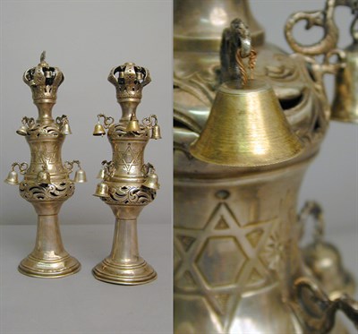 Lot 336 - Pair of Continental Silver Torah Finials Total...
