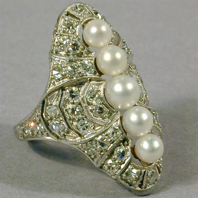 Lot 347 - Platinum, Diamond and Natural* Pearl Dinner...