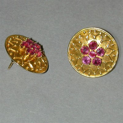 Lot 288 - Pair of Gold and Ruby Earrings 18 kt. yellow...