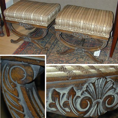 Lot 226 - Pair of Rococo Style Upholstered Walnut Benches