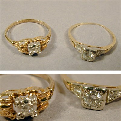Lot 44 - Two Diamond Rings 14 kt. yellow gold, set...