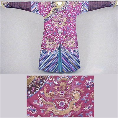 Lot 541 - Embroidered Plum Silk Woman's Dragon Robe...