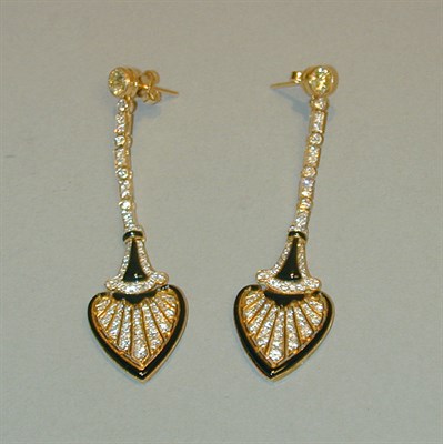Lot 373 - Pair of Diamond and Black Onyx Earrings 18 kt....