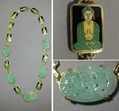 Lot 264 - Enamel and Jadeite Necklace 14 kt. yellow gold,...