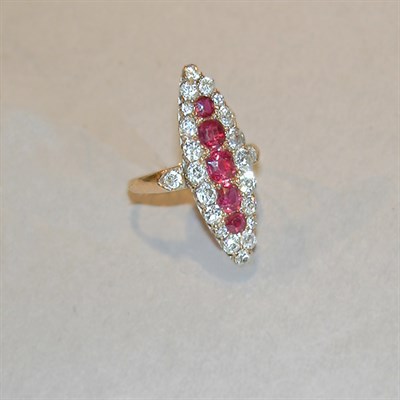 Lot 362 - Ruby and Diamond Ring 14 kt. yellow gold, of...