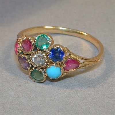 Lot 308 - Antique 'Dearest' Ring Yellow gold, the top...