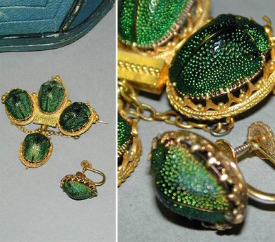 Lot 103 - Antique Beetle Pin and Half-Pair of Earclips....