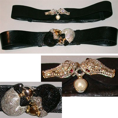 Lot 293 - Two Judith Leiber Belts The first black lizard...