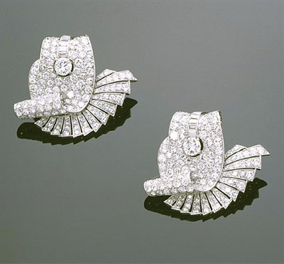 Lot 405 - Pair of Platinum and Diamond Double Clips The...