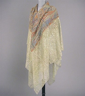 Lot 560 - Paisley Chiffon and Gold Lace Shawl The inner...