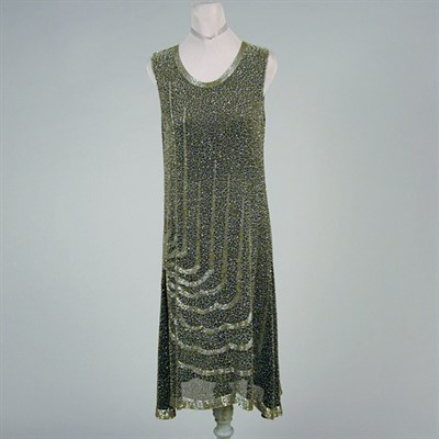 Lot 100 - Beaded Black Chiffon Chemise Dress Belgian,...