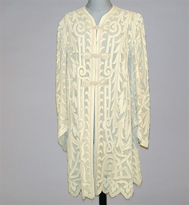 Lot 92 - Cream Wool Applique Lace Coat American, early...