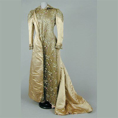 Lot 75 - Olive Satin Tea Gown French, 1890s Princess...